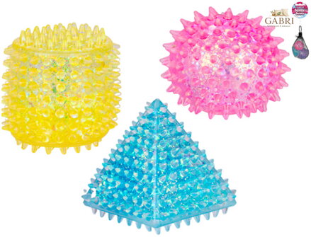 Míček mačkací antistresový 3D geometrická tělesa set 3ks s bodlinkami