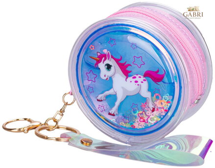Kabelka unicorn mini kulatá holografická s jednorožcem přívěsek na klíče