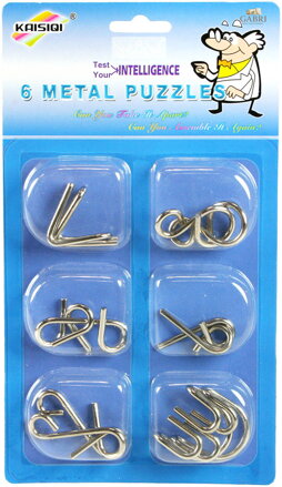 Hra mini hlavolam kovový 5cm set 6x puzzle skládačka různé druhy na kartě