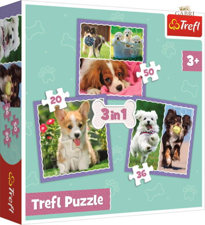 TREFL PUZZLE 3v1 Roztomilá štěňata 20x20cm skládačka 106 dílků