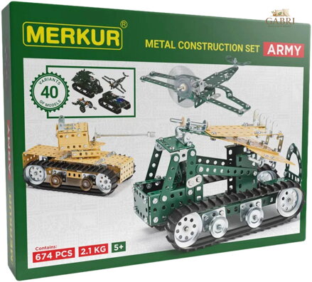 MERKUR 104 Army set 674 dílků * KOVOVÁ STAVEBNICE *