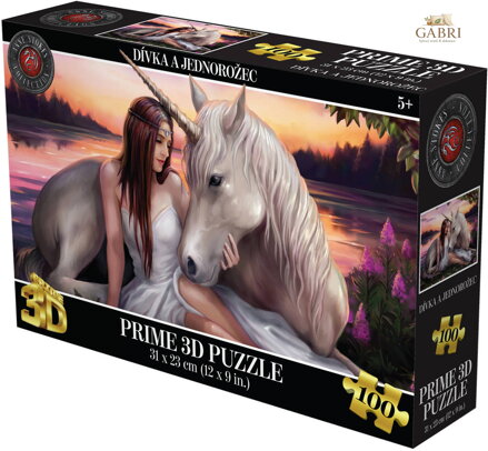 PUZZLE Prime 3D Dívka a jednorožec 31x23cm 100 dílků holografické