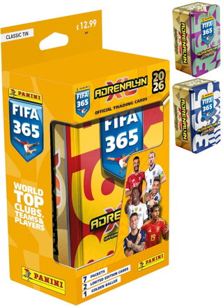 PANINI FIFA 365 2026 Adrenalyn XL sběratelské karty 42ks plechovka 2 barvy