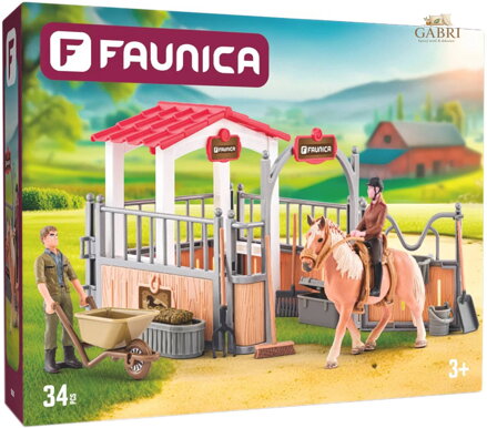 FAUNICA Malá stáj herní set 2 figurky s koněm a doplňky plast