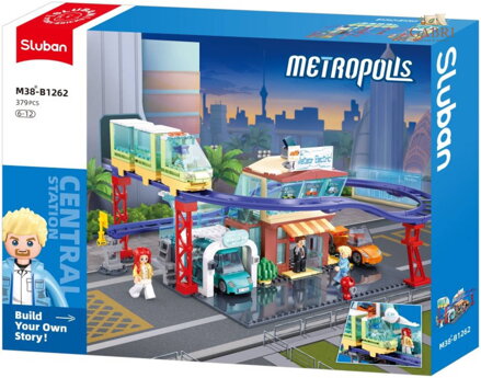 SLUBAN Metropolis Prodejna elektrovozů 379 dílků + 4 figurky STAVEBNICE