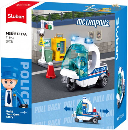 SLUBAN Metropolis Auto Policejní tříkolka 113 dílků + figurka STAVEBNICE