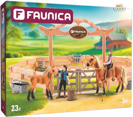 FAUNICA Jízdárna herní set se 2 koňmi a figurkami s doplňky plast