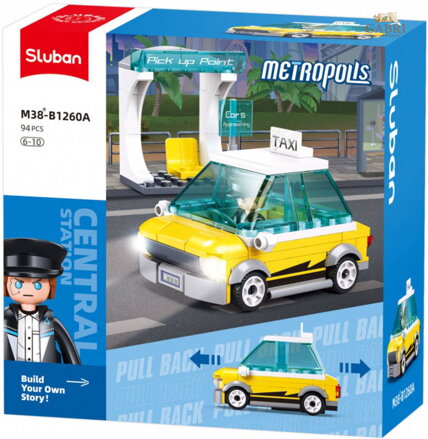 SLUBAN Metropolis Auto taxi zpětný chod 94 dílků + figurka STAVEBNICE