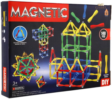 Stavebnice magnetická 148 dílků skládačka 3D plast/kov v krabici