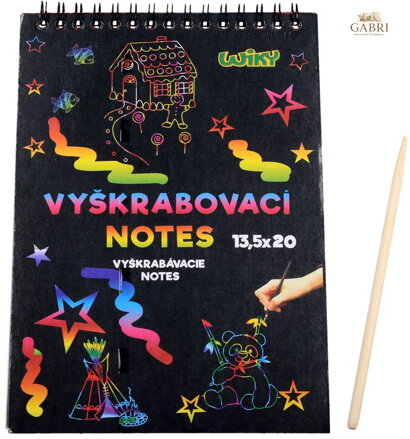 Notes vyškrabovací duhový 14x20cm 12 listů set s nástrojem