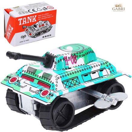 Tank kovový natahovací obrněné retro vozidlo na klíček v krabičce