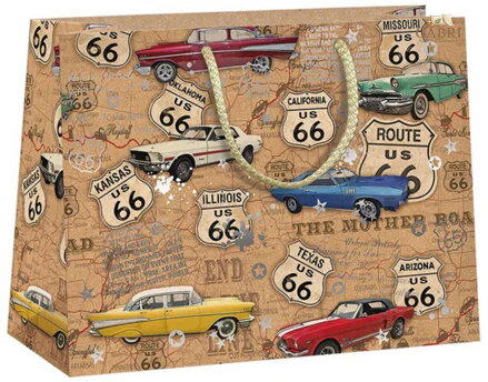 Taška dárková Route 66 auta 24x18cm papírová natur Eco Friendly