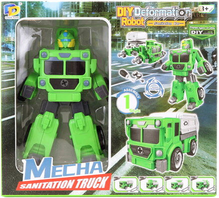 Transrobot skládací zelený auto popeláři montážní set s nástrojem 2v1