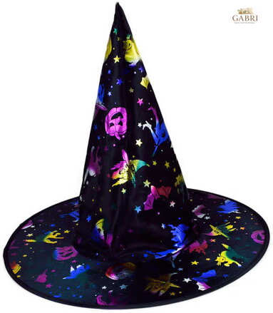 KARNEVAL Klobouk čarodějnický s lesklým potiskem 39 cm KARNEVALOVÝ DOPLNĚK