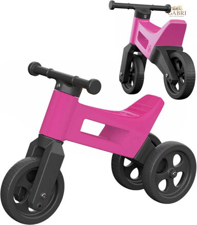 Odrážedlo Funny Wheels 2v1 dětské odstrkovadlo tříkolka / 2 kola RŮŽOVÉ plast