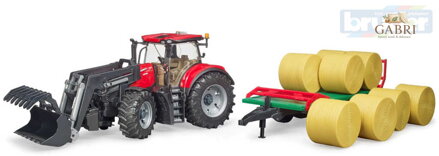 BRUDER 03198 Set traktor CASE IH Optum 300 CVX + čelní nakladač a přepravník balíků