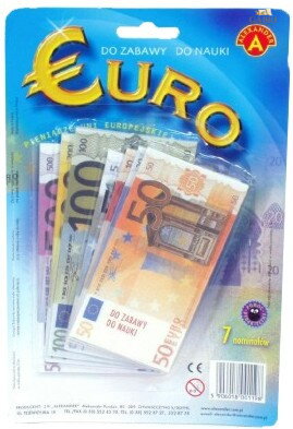 Peníze dětské papírové EURO bankovky set 119ks do hry na kartě