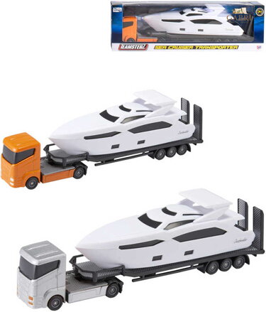 Teamsterz set auto tahač kovový + motorový člun v krabici 2 barvy kov