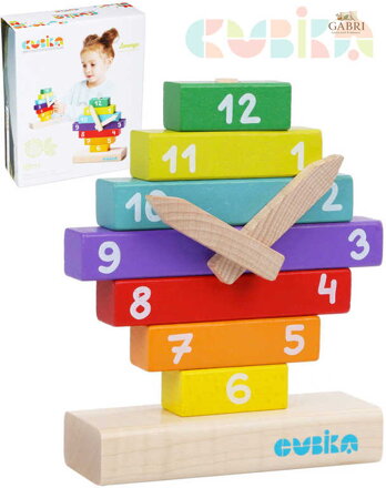 CUBIKA DŘEVO Baby Hodiny magnetické navlékací stavebnice set 10 dílků