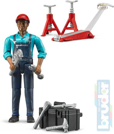 BRUDER 62100 Figurka mechanik 11cm tmavá pleť set s doplňky plast