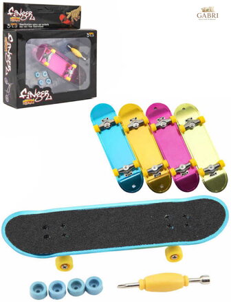 Skateboard mini šroubovací 9cm prkno s doplňky v krabičce 4 barvy kov
