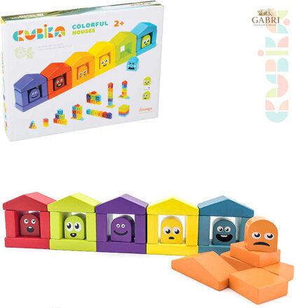 CUBIKA DŘEVO Baby stavebnice Domečky barevné set 30 dílků pro miminko
