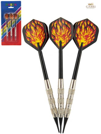 Šipky barevné s plamenem plastový hrot 15cm set 3ks na kartě kov/plast