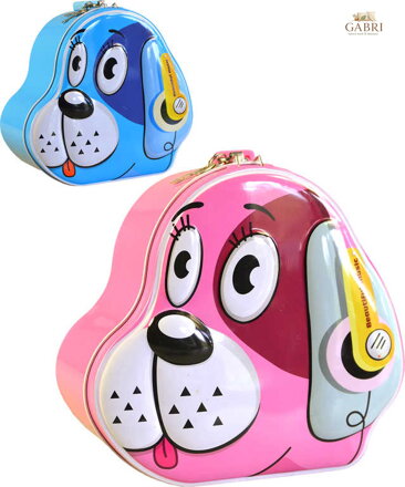 Pokladnička dětská pejsek 14x15x8cm set se zámkem a 2 klíčky různé barvy kov