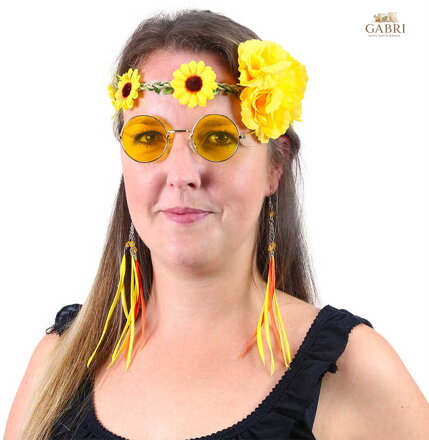 KARNEVAL Sada hippies žlutá brýle s čelenkou a náušnicemi *KARNEVALOVÝ DOPLNĚK*