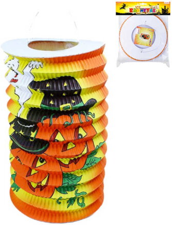 Lampión Halloween veselé dýně 15cm krčený papír na svíčku