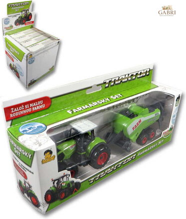 Traktor zelený farmářský set s přívěsem v krabici plast 4 druhy
