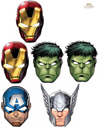 KARNEVAL Maska Avengers 23cm set 6ks *KARNEVALOVÝ DOPLNĚK*