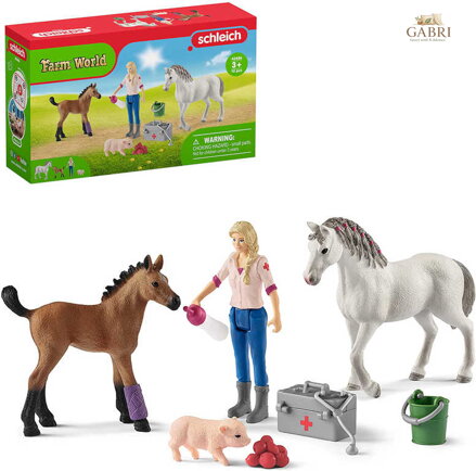 SCHLEICH Návštěva lékaře u klisny a hříběte herní set 2 koníci s doplňky