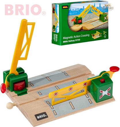 BRIO DŘEVO Železniční přejezd magnetický se závorami doplněk k vláčkodráze