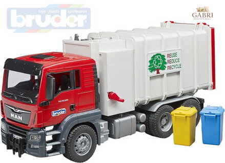 BRUDER 03761 Auto MAN TGS popeláři funkční model 1:16 set se 2 popelnicemi