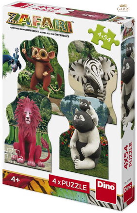 DINO Puzzle 4x54 dílků Zafari: Zoomba a kamarádi 13x19cm skládačka 4v1