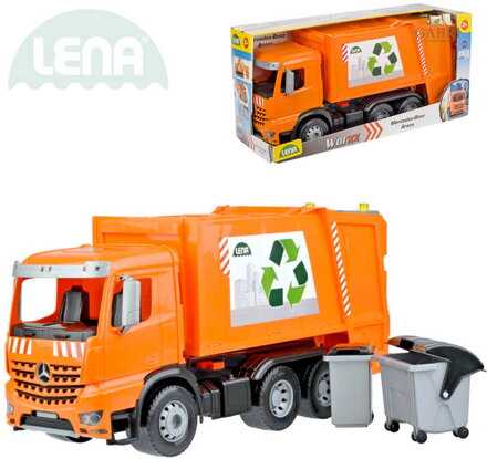 LENA Auto Mercedes Arocs popelářské 54cm set s popelnicí a kontejnerem v krabici