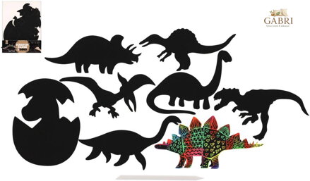 Obrázek škrabací duhový výřez dinosauři set 9ks s nástrojem