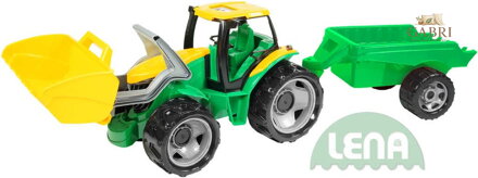 LENA Traktor plastový zelený set se lžící a přívěsem 110cm v krabici