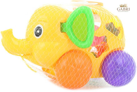 Baby vkládačka slon tahací na kolečkách 2v1 set se 6 kostkami past