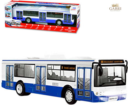 Autobus MHD 28cm česky hlásí zastávky funkční dveře na baterie Světlo Zvuk CZ