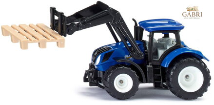 SIKU Traktor New Holland set s paletovými vidlemi + paleta model kov 1544