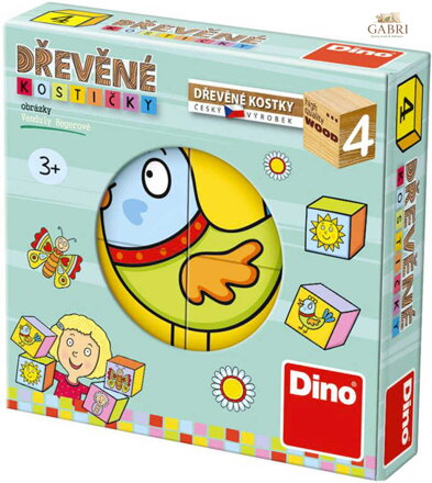 DINO DŘEVO Kostky dětské obrázkové kubus set 4ks *DŘEVĚNÉ HRAČKY*