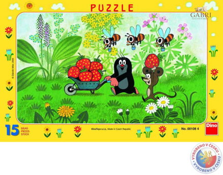 DINO PUZZLE Krtek a jahody (Krteček) 25x15cm skládačka na desce 15 dílků