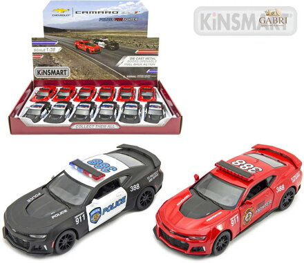 KINSMART Auto model 1:38 Chevrolet Camaro policie / hasiči kov PB 12cm