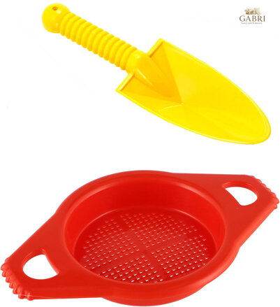 LORI 214 Lopatka rýč 25cm baby dětský set se sítkem na písek mix barev plast