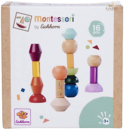 EICHHORN DŘEVO Montessori stohovací bloky stavebnice 16 dílků