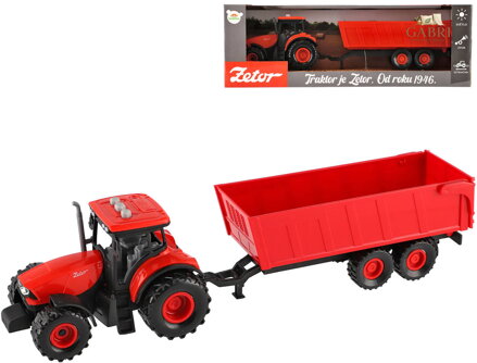 Traktor Zetor červený set s valníkem na setrvačník na baterie Světlo Zvuk