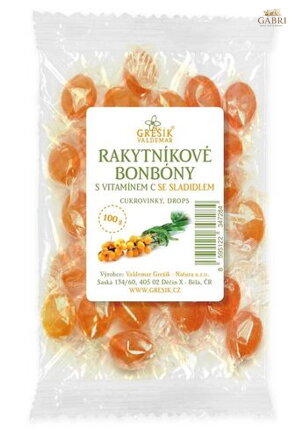 Rakytníkové bonbóny s vitamínem C se sladidlem 100 g GREŠÍK