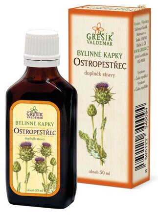 Ostropestřec kapky 50 ml GREŠÍK-Z-40% líh, Bylinné kapky